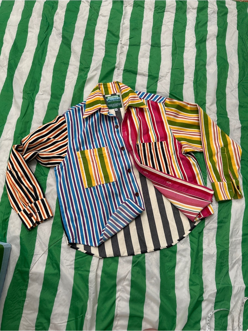 BIG BUD PRESS cropped overshirt multi stripe button up